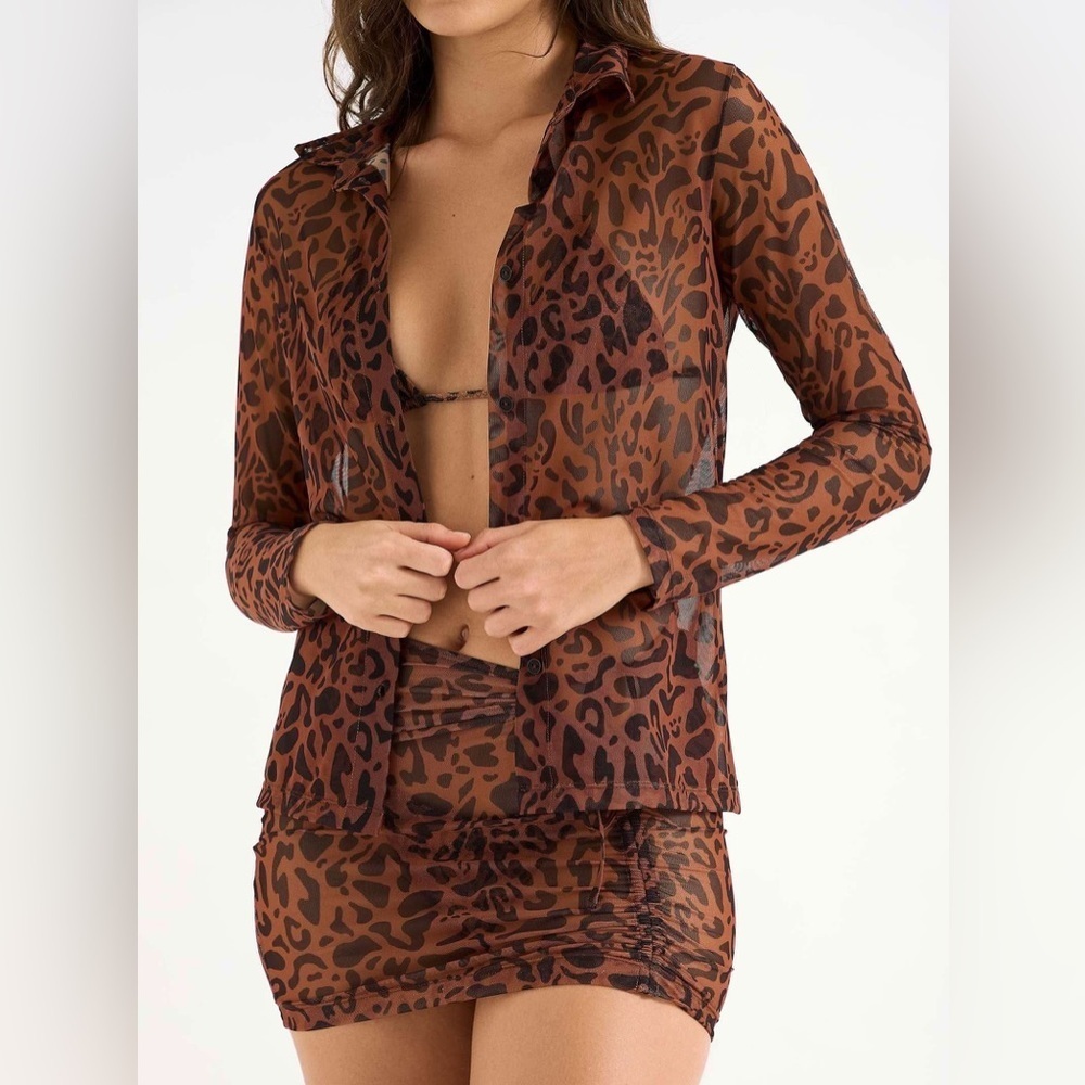 NWT OneOne Swimwear Co-ORD SET Skirt Blouse Top Feline Animal Print Leopard New